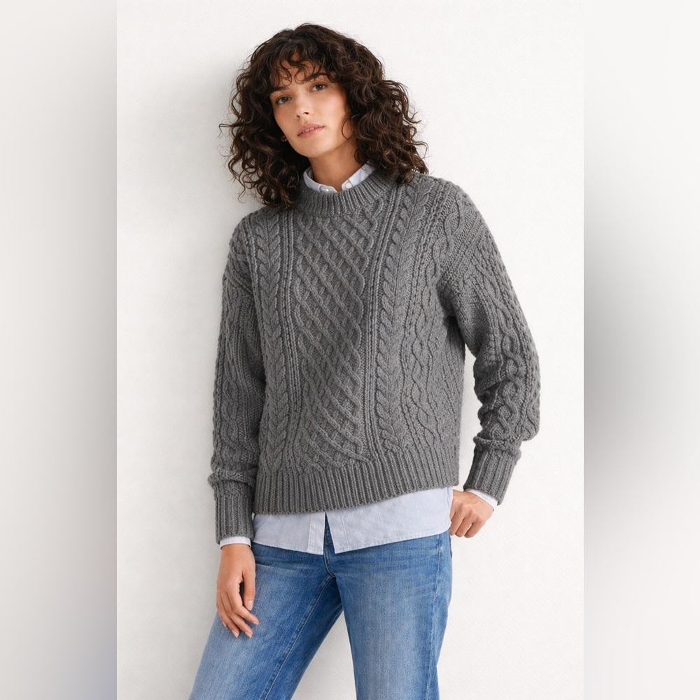 NWT Eddie Bauer Heritage Cable Crew Sweater Gray Cotton Wool blend , 2XL